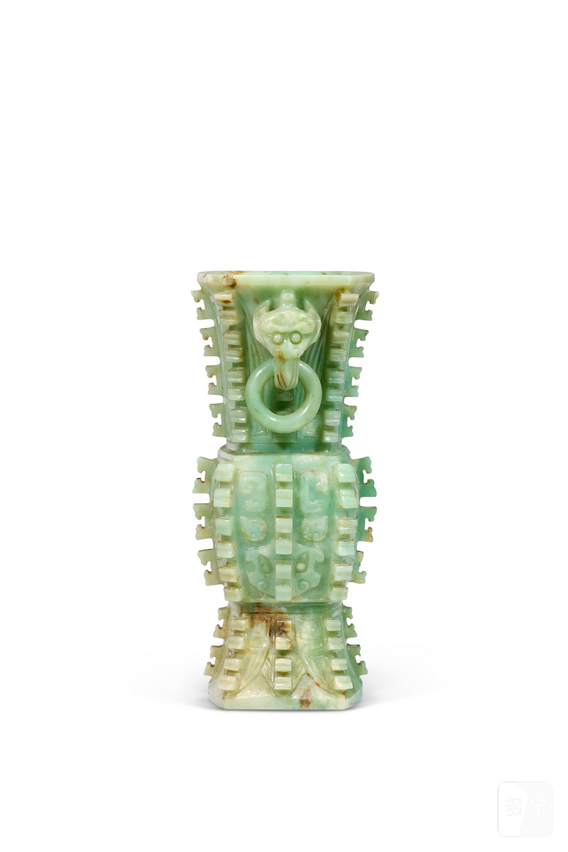 十九/二十世紀 翠玉帶皮仿古方尊  CHINA, 19TH-20TH CENTURY - 图5